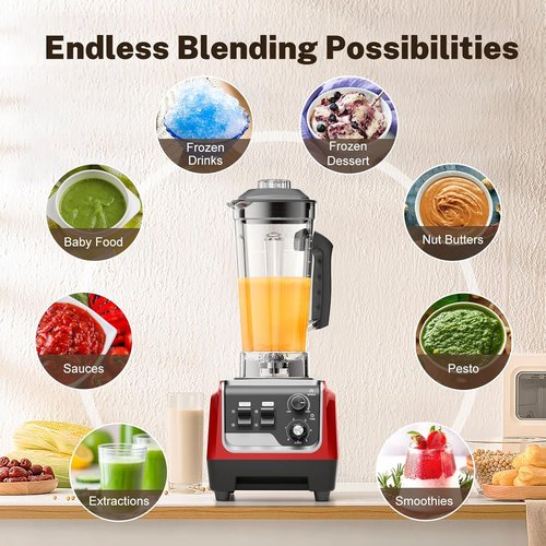 1800W High-Speed Blender by [Brand Name] - Smoothies & Frozen Drinks | 70 Oz BPA-Free Pitcher & 20 Oz To-Go Cup - Dark Red