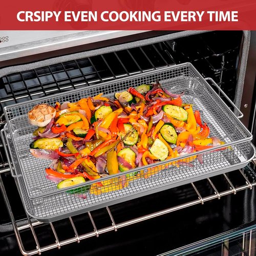 Geesta Air Fryer Basket - Extra Large 16.5” x 12.5” Stainless Steel Tray with 50 Recipes | Perfect for Crispy Foods