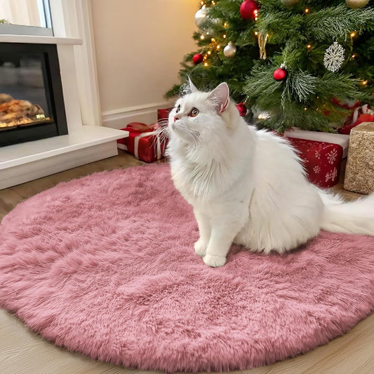 OLANLY Round Area Rug - Soft, Fluffy, Machine Washable 3 ft Pale Pink Carpet for Bedroom & Nursery Decor