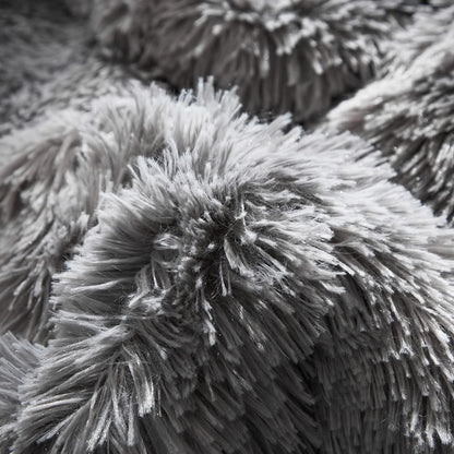 Luxury Faux Fur Shaggy Fluffy Comforter Set King Size Mixed Black and White Long Hair, 3 Pieces Plush Flannel Sherpa Backing Reversible Soft Microfiber Bedding Set Super Warm for Winter