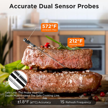 Newise Bluetooth Meat Thermometer - Smart App Control, 800FT Wireless Range & Rechargeable Probe | Ideal for BBQ & Grilling
