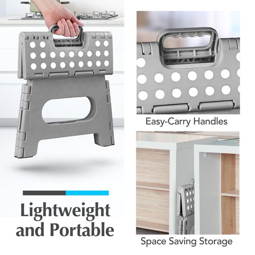 Handy Laundry Folding Lightweight Step Stool - Sturdy Enough to Support Adults and Safe Enough for Kids - Opens Easy with One Flip - Great for Kitchen, Bathroom or Bedroom (Grey - 9 Inch)