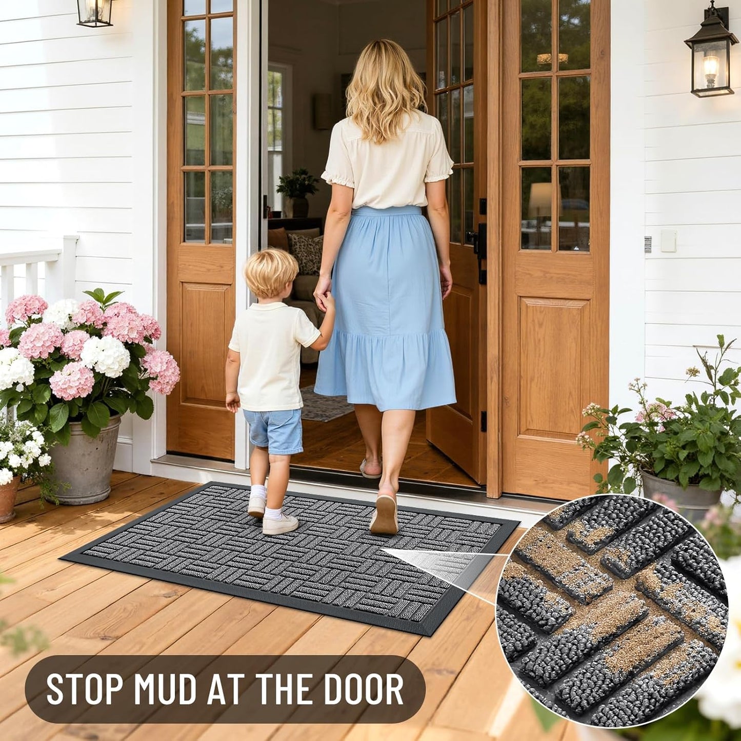 OLANLY Heavy Duty Front Door Mat - Absorbent Natural Rubber | Non-Slip, Stain & Fade Resistant, 29.5x17, Grey