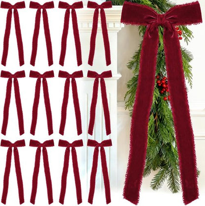 Burgundy Velvet Christmas Bows - 20 Pcs Large Pre-Tied Handmade 4.7 x 11 Inch Gift Wrap Decor
