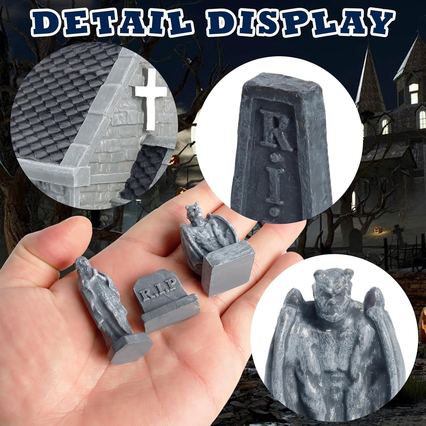 Rileryan Miniature Church Tombstones - 15 PCS Gargoyle Virgin Figurines for Halloween Decor