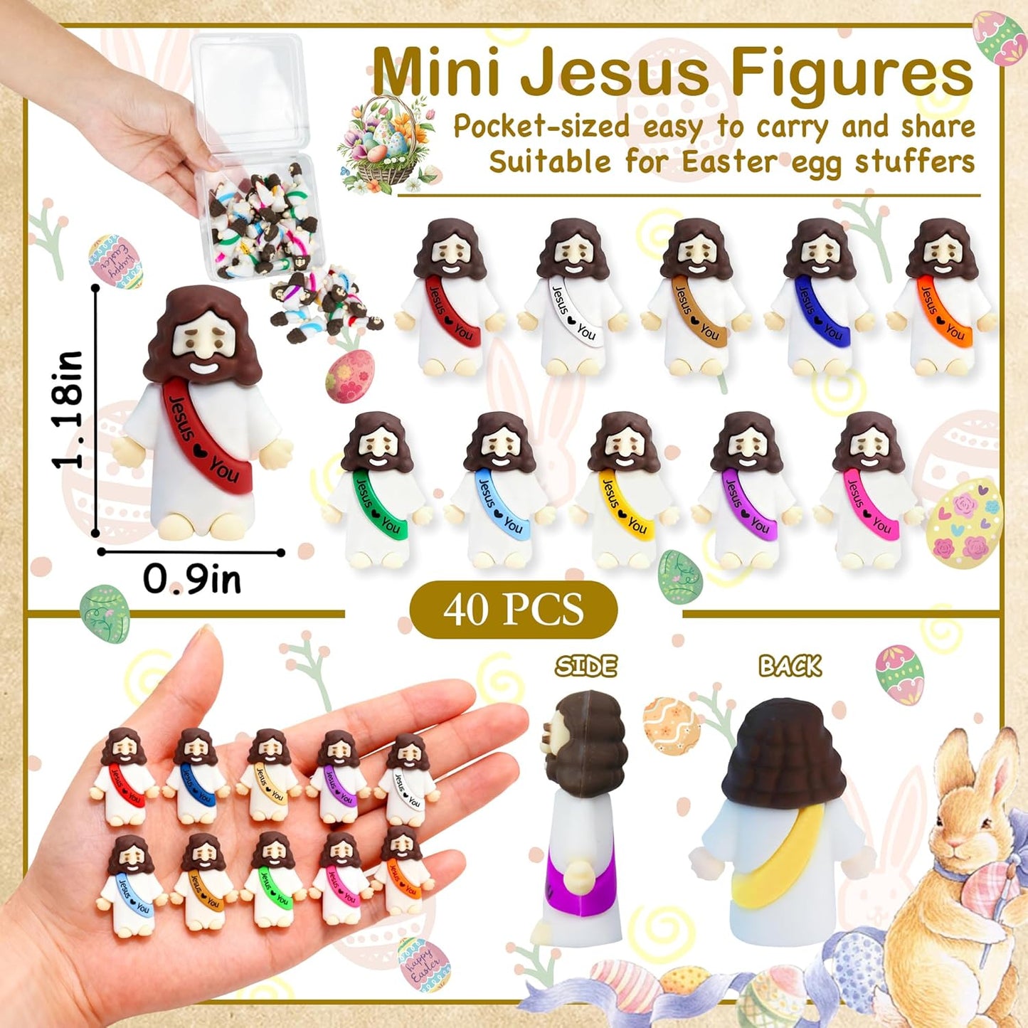 Skiennix Mini Jesus Figurines - 40 Pcs Bulk Set for Easter | Tiny Rubber Christ Toys & Party Favors