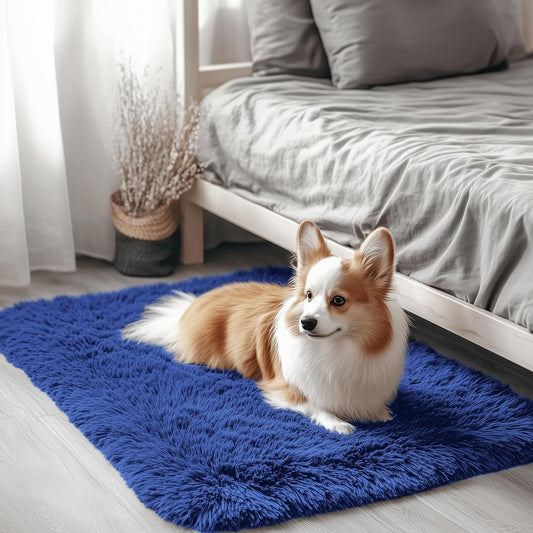 OLANLY Small Bedside Rug - Soft Fluffy Shaggy Throw Rug for Bedroom & Entryway | Navy Blue 2x3 ft