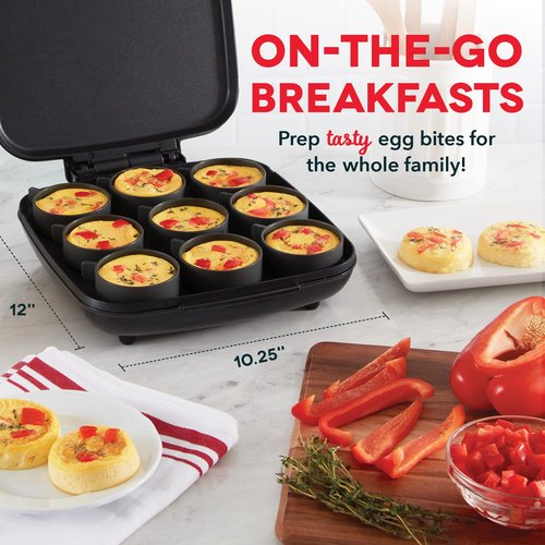 DASH Sous Vide Style Family Size Egg Bite Maker for Breakfast Bites, Sandwiches, Healthy Snacks or Desserts, Keto & Paleo Friendly (9 Servings), Black