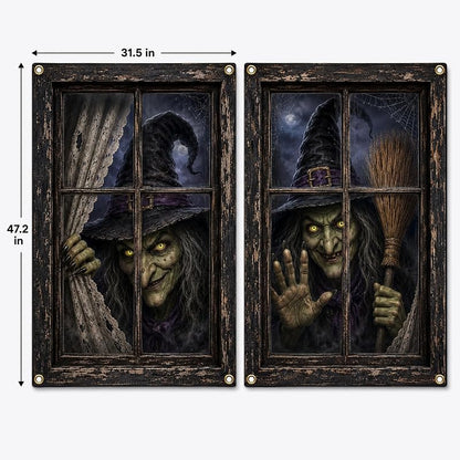 Halloween Window Covers 2 Pack - Creepy Witch Faces, 31.5 x 47.2 in - Variation D