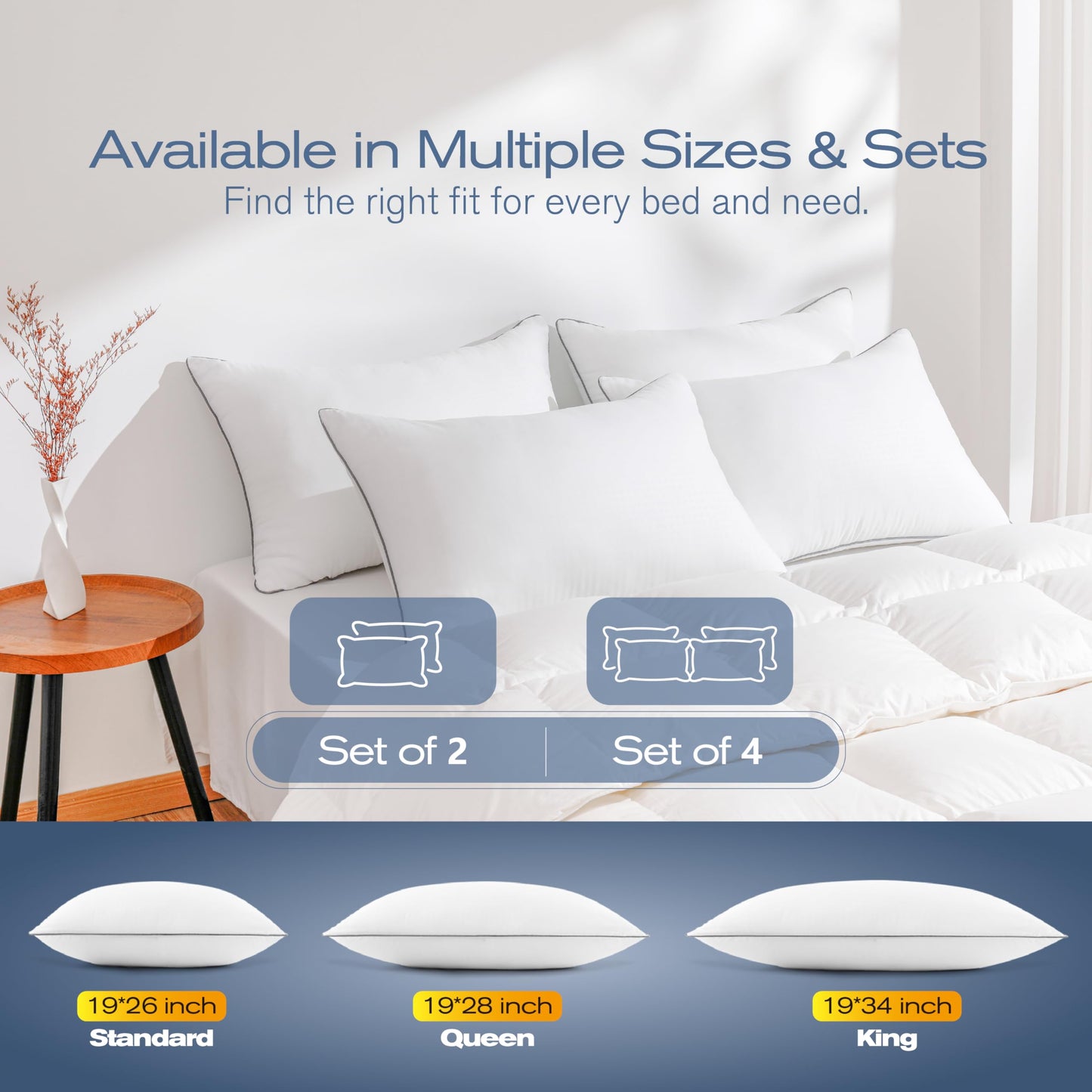 MUFEW Queen Pillows Set of 4, Ultra Thick Down Alternative Bed Pillows,Cooling Hotel Quality Queen Pillows for Back, Stomach or Side Sleepers,Machine Washable (White,4 Pack)