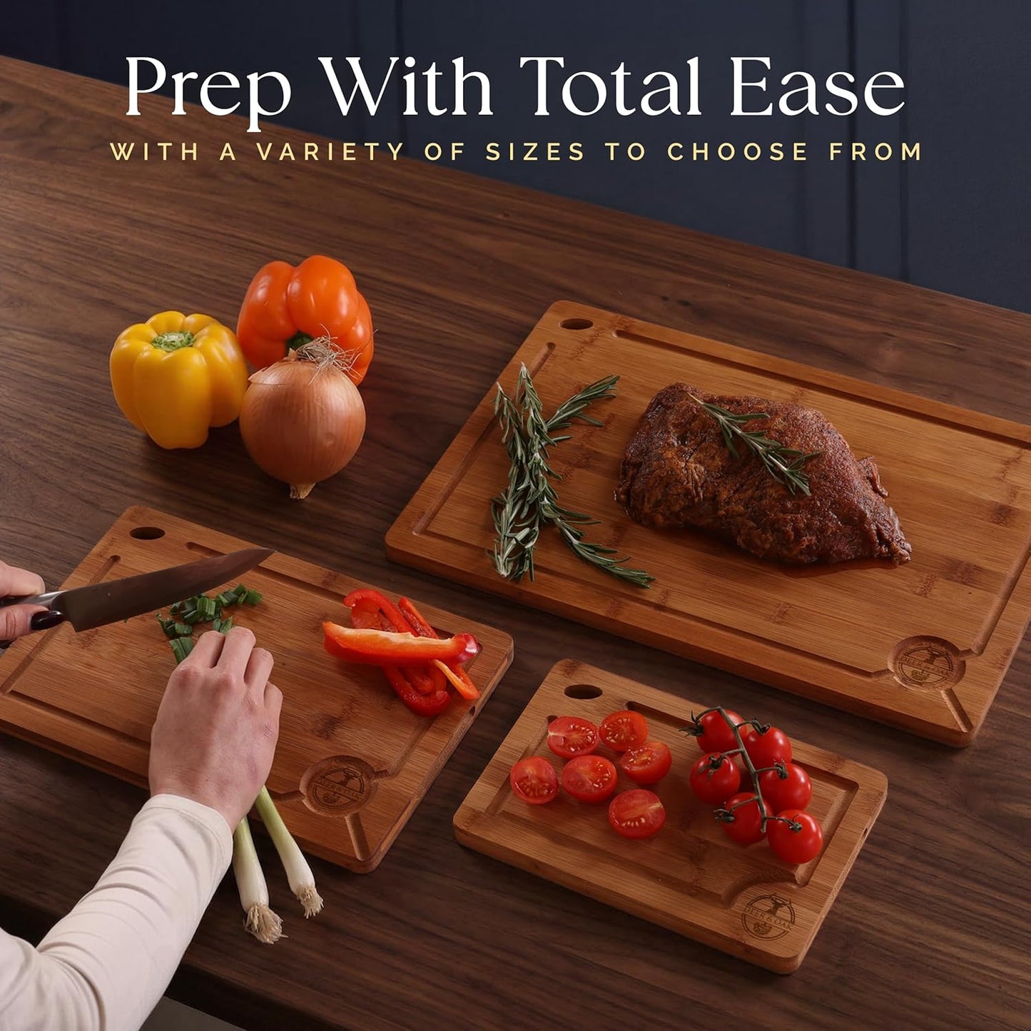 Skiennix 3-Piece Bamboo Cutting Board Set - Eco-Friendly, Pre-Oiled & Non-Toxic | Perfect for Kitchen Use