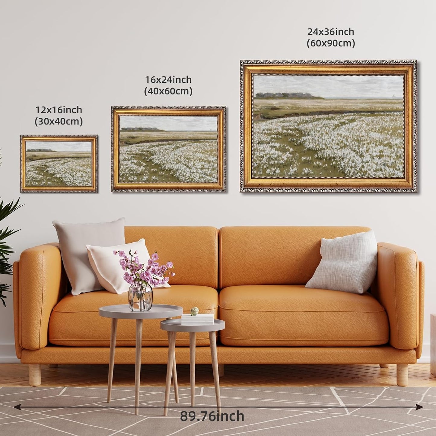 Skiennix Vintage Spring Meadow Canvas Print - Wildflower Wall Art for Living Room & Office | 24x36 Inch with Golden Frame