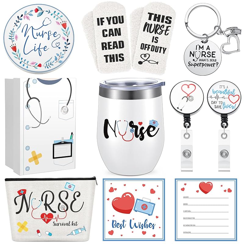 Nurse Gift Set with Tumbler, Keychain, Socks & Makeup Bag – White (Variation: White)
