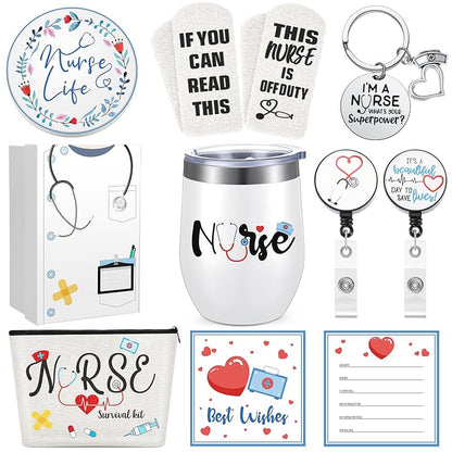 Nurse Gift Set with Tumbler, Keychain, Socks & Makeup Bag – White (Variation: White)