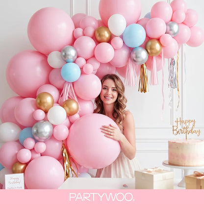 PartyWoo Baby Pink Balloons - 155-Piece Arch Kit with Various Sizes for Baby Shower & Birthday Decor