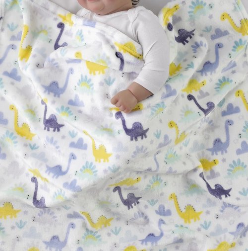 CREVENT Cozy Fluffy Warm Fleece Baby Crib Blanket - 30''x40'' Dinosaur Design for Infants & Toddlers