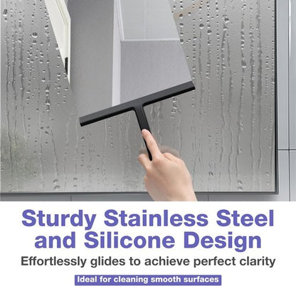 Kincmax Shower Squeegee - Stainless Steel Silicone Tool for Glass Doors & Windows | Medium Black