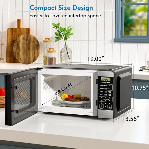 Kenmore Countertop Microwave - 900 Watt, .9 Cu Ft, Stainless Steel | 6 Auto-Preset Menus & Child Lock