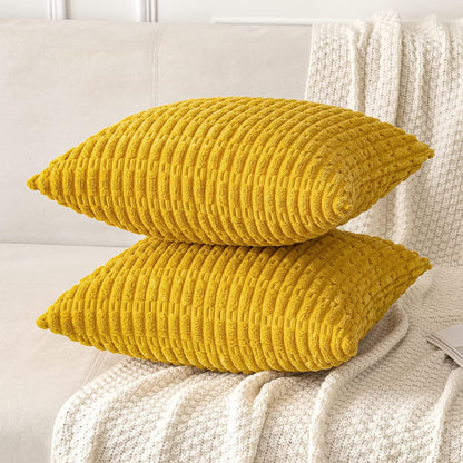 MIULEE Corduroy Throw Pillow Covers - Soft Boho Striped Design | 18x18 Inch Mustard Yellow Decor