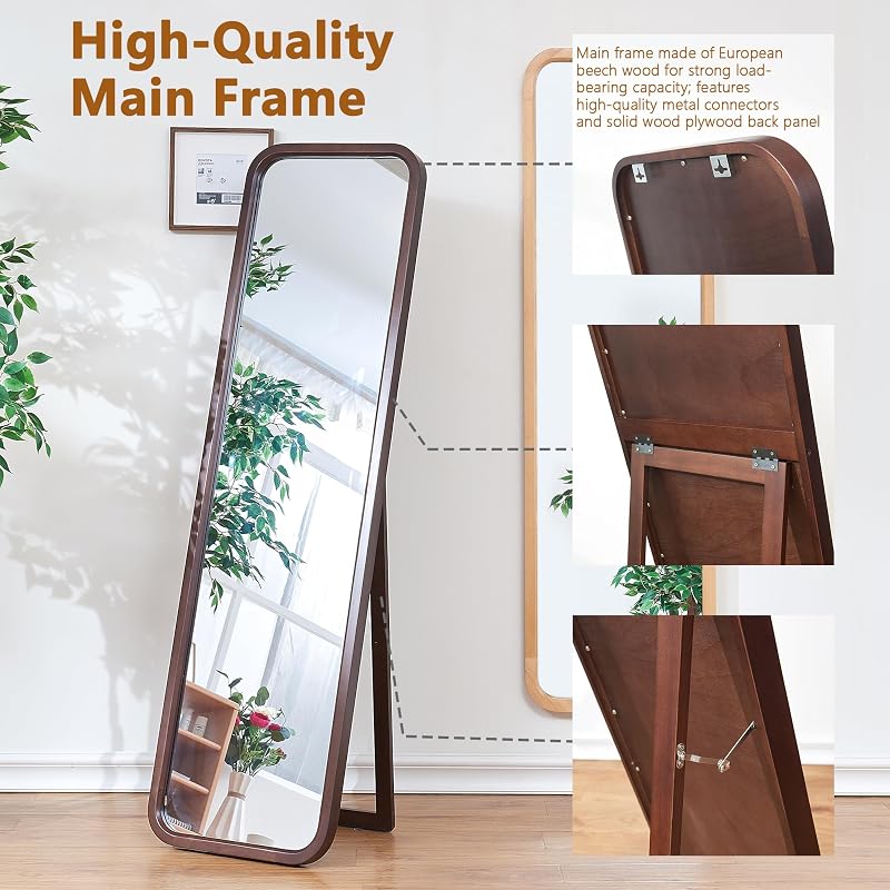 Brown 63" x 18" Wood Full-Length Mirror – Freestanding Floor Mirror with Stand