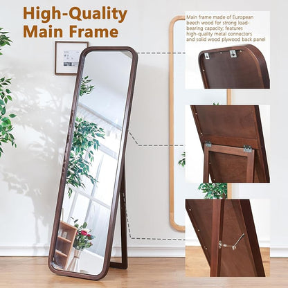 Brown 63" x 18" Wood Full-Length Mirror – Freestanding Floor Mirror with Stand