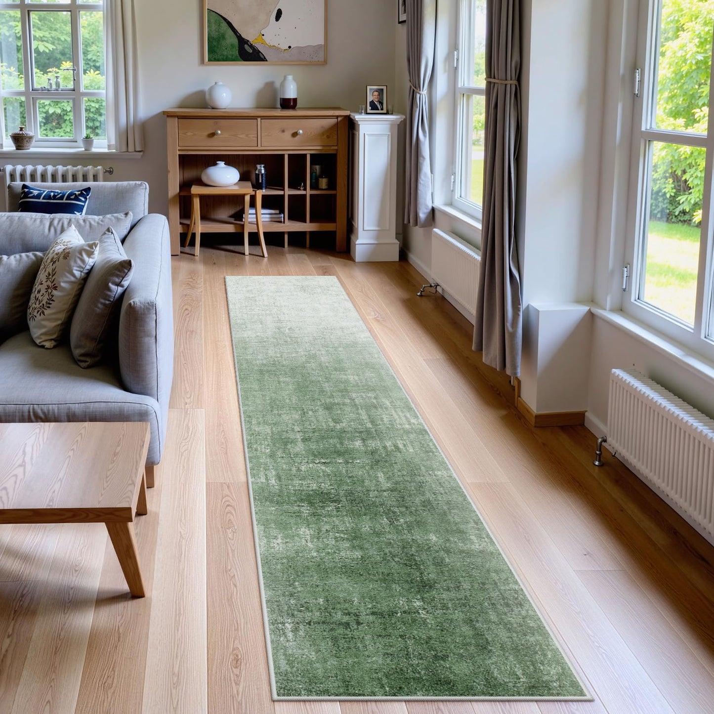 Lahome Green 2x10 Rug Runners for Hallways Non Slip, Boho Kitchen Runner Rugs Non Skid Washable, Modern Abstract Ombre Soft Carpet Runner for Bathroom Entryway Bedroom(2'x10',Green)