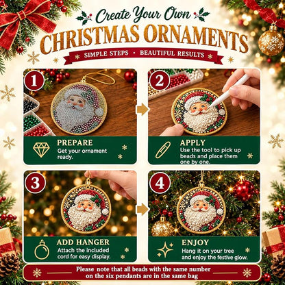 6Pcs Wooden Christmas Ornament DIY Pearl Diamond Art Kit Set