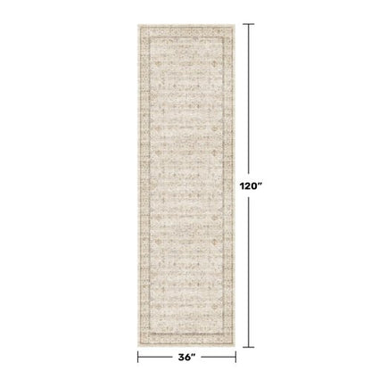 Beige 3x10 Washable Long Hallway Runner Rug Non Slip, Stain & Fade Resistant Farmhouse Kitchen Rug, Neutral Traditional Home Décor, Low Pile Non-Shedding Stain Resistant Oriental Carpet
