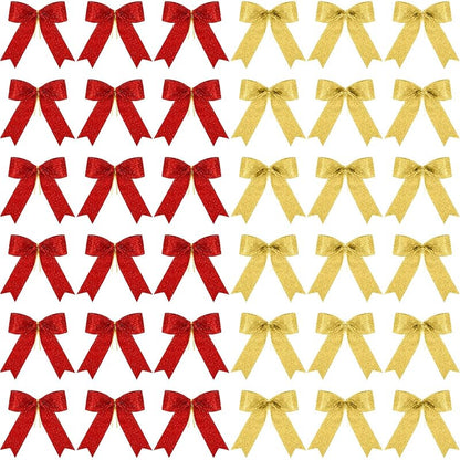 Sumind 36 Pcs Red Gold Glitter Christmas Tree Bows 5 x 4 Inch – Variation Red, Gold+