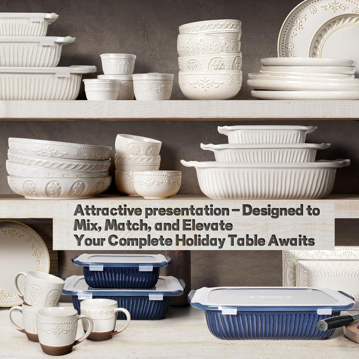 Artena Casserole Dishes - Ceramic Baking Dish Set With Handles | Large Lasagna Pan, 3 Sizes (Blue)