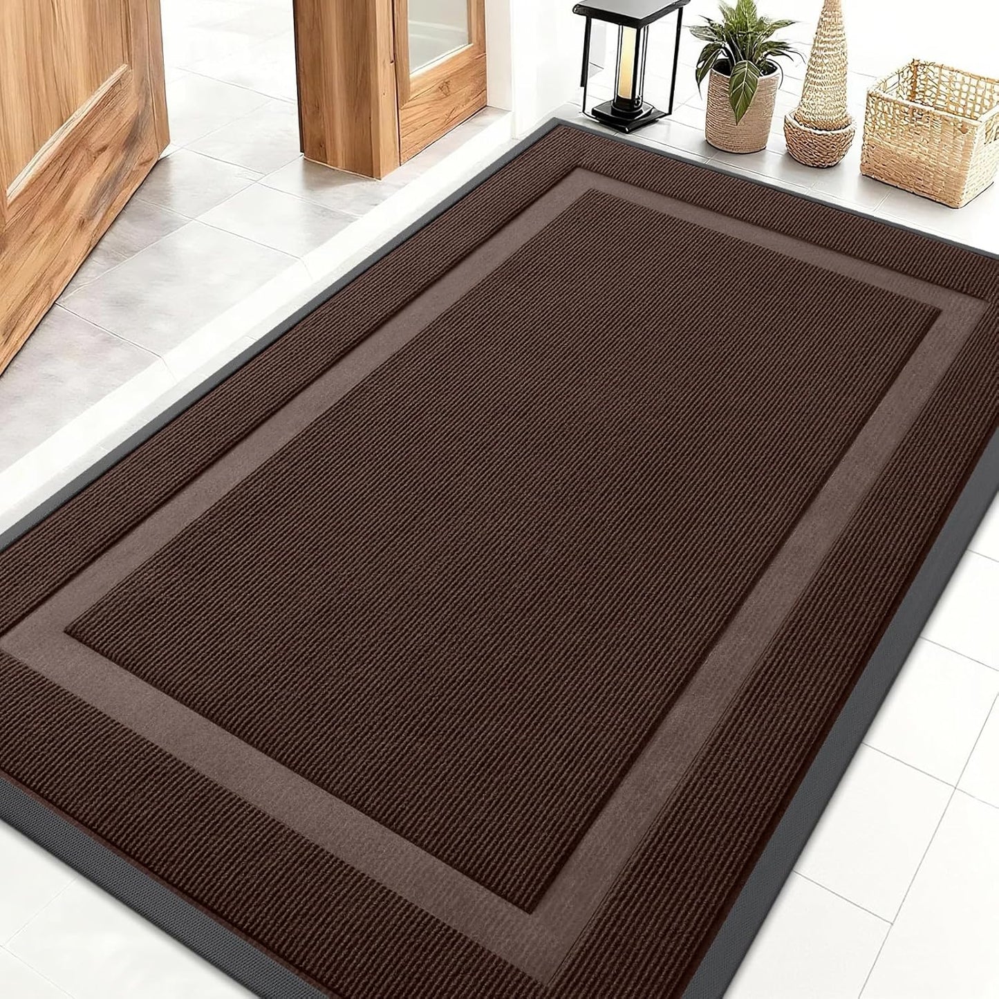 OLANLY Indoor Outdoor Front Door Mat - Waterproof All-Weather Doormat, Easy Clean, 47x32, Dark Brown