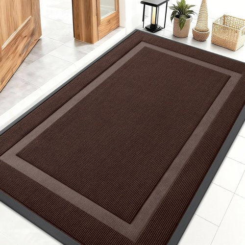 OLANLY Front Door Mat Indoor Outdoor Entrance, Waterproof All-Season, All-Weather Doormat, Sturdy Natural Rubber, Fade Resistant, Low Profile, Easy Clean Patio Porch Entryway Mat, 47x30, Dark Brown