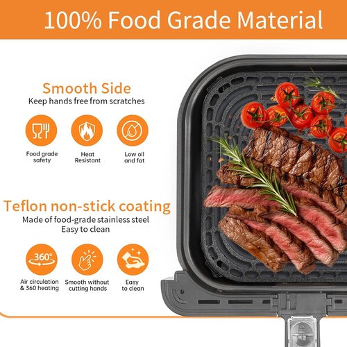 COSORI Air Fryer Grill Pan - Non-Stick 8.9" Square Replacement Tray with Rubber Bumpers | Dishwasher Safe