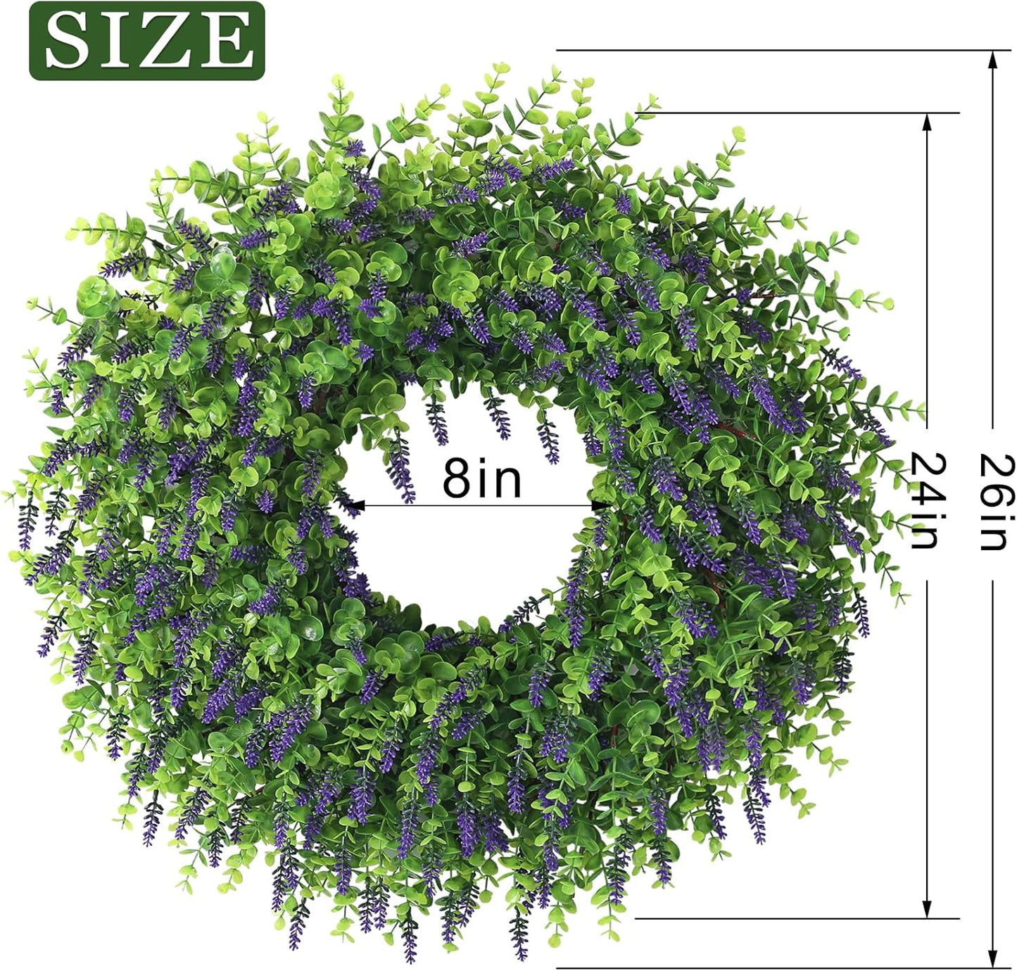 Skiennix 26" Artificial Lavender & Eucalyptus Wreath - UV Resistant Faux Greenery for Spring & Summer Decor