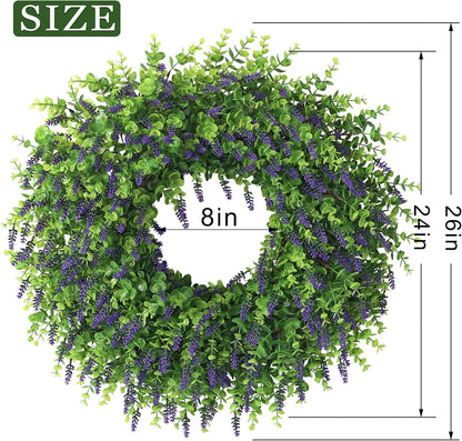 Skiennix 26" Artificial Lavender & Eucalyptus Wreath - UV Resistant Faux Greenery for Spring & Summer Decor