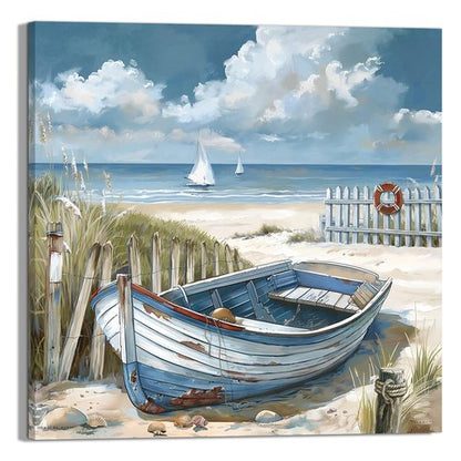 Bathroom Decor Beach Wall Art Ocean Theme Blue Picture Canvas Print Modern Coastal Artwork Framed Hanging Dining Office Living Room…