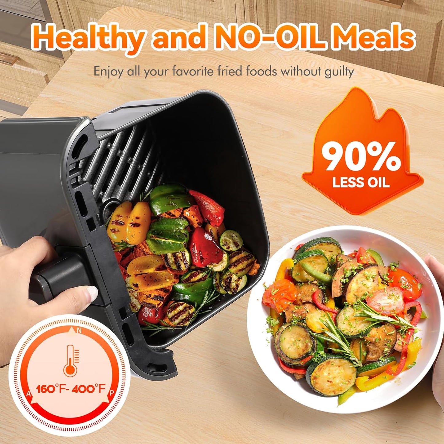 Skiennix 3 Qt Compact Air Fryer - User-Friendly Touchscreen, Non-Stick Basket & Rack, Low-Oil Cooking