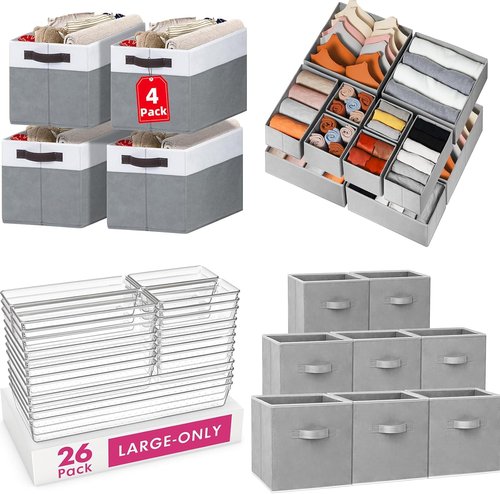 Criusia Home Organization Set - 4 Storage Baskets, 8 Storage Cubes & 12 Drawer Organizers | Complete 26-Piece Solution