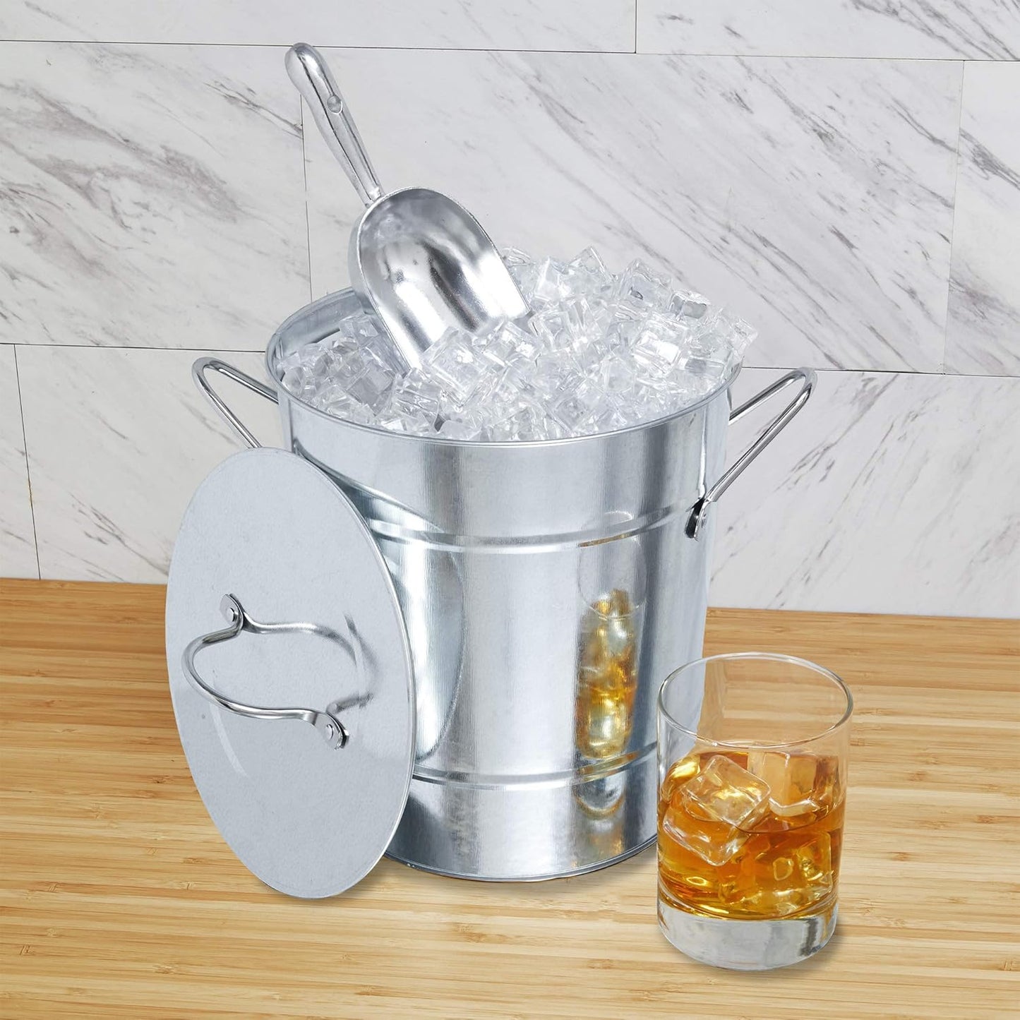 Twine Insulated Ice Bucket With Lid & Scooper for Parties - Galvanized Metal Bucket Cooler & Drink Tub Holds 1 Gallon