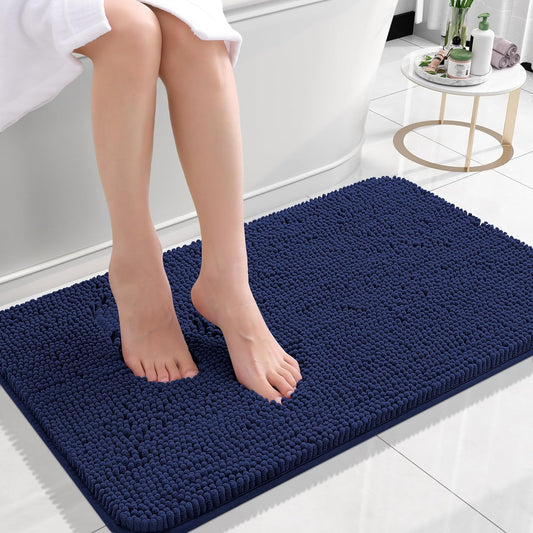 OLANLY Small Bathroom Rugs - Soft Absorbent Chenille Bath Mats | Quick-Dry, Machine Washable, 24x16, Twilight Sapphire