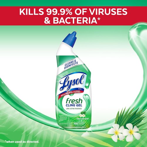 Lysol Toilet Bowl Cleaner Gel - Stain Removal & Disinfection - Forest Rain Scent, 24oz (Pack of 2)