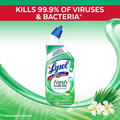 Lysol Toilet Bowl Cleaner Gel - Stain Removal & Disinfection - Forest Rain Scent, 24oz (Pack of 2)