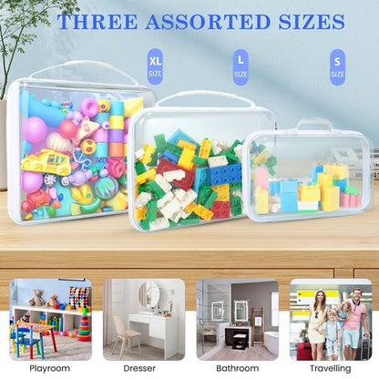 4Pack Zippered Hard Pouch, Clear Hard Shell Zipper Case, Clear Plastic Pouches Travel Bags for Kids, Storage for Building Blocks, Puzzles, Cosmetics, Crafting Supplies