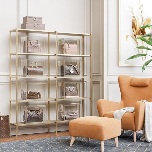 Clear Acrylic Purse Organizer by [Brand Name] - 5-Pack Stackable Storage Bins with Magnetic Doors | Ideal for Handbags, Heels & Collectibles