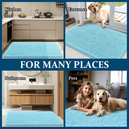 OLANLY Dog Door Mat - Absorbent Non-Slip Mud Mat for Indoor Use | 30x17 Inches, Quick Dry Chenille, Blue