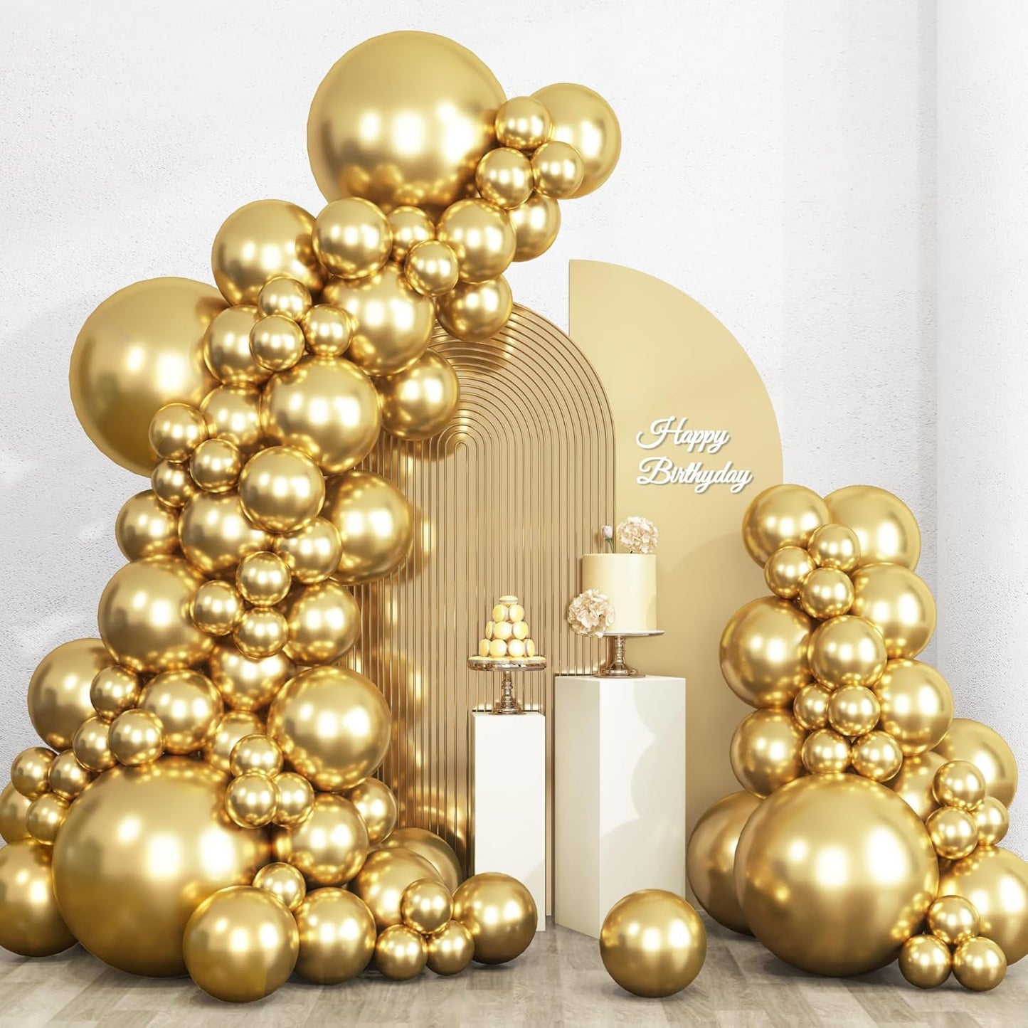 RUBFAC Gold Balloons - 135pcs Latex Metallic Set in 5-18 Inch Sizes for Birthday & Wedding Decor