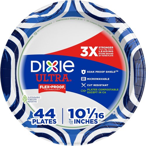 Dixie Ultra Large Paper Plates - 10 Inch, 44 Count | Heavy Duty, Microwave-Safe & Soak-Proof