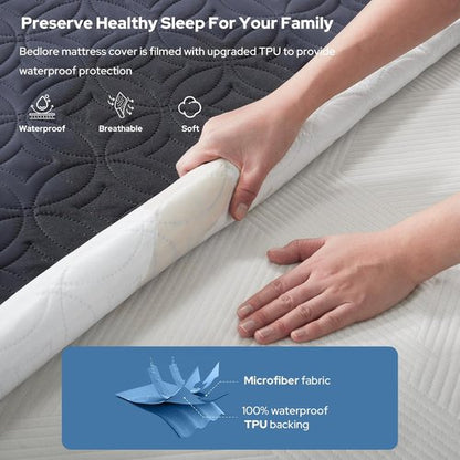 BEDLORE Waterproof Mattress Protector - Cal King Size with Deep Pocket 6"-18" Depth | Soft Navy Blue Cover