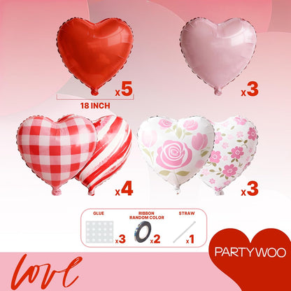 PartyWoo Pink Balloons - 127 Pcs in Various Sizes & Heart Foil Balloons for Valentine's Day Decor