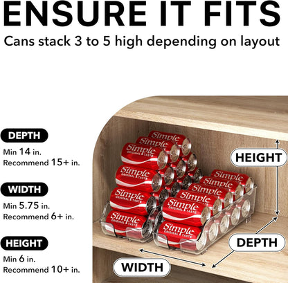 Simple Houseware Soda Can Organizer - Clear Dispenser for Refrigerator & Pantry | Set of 2